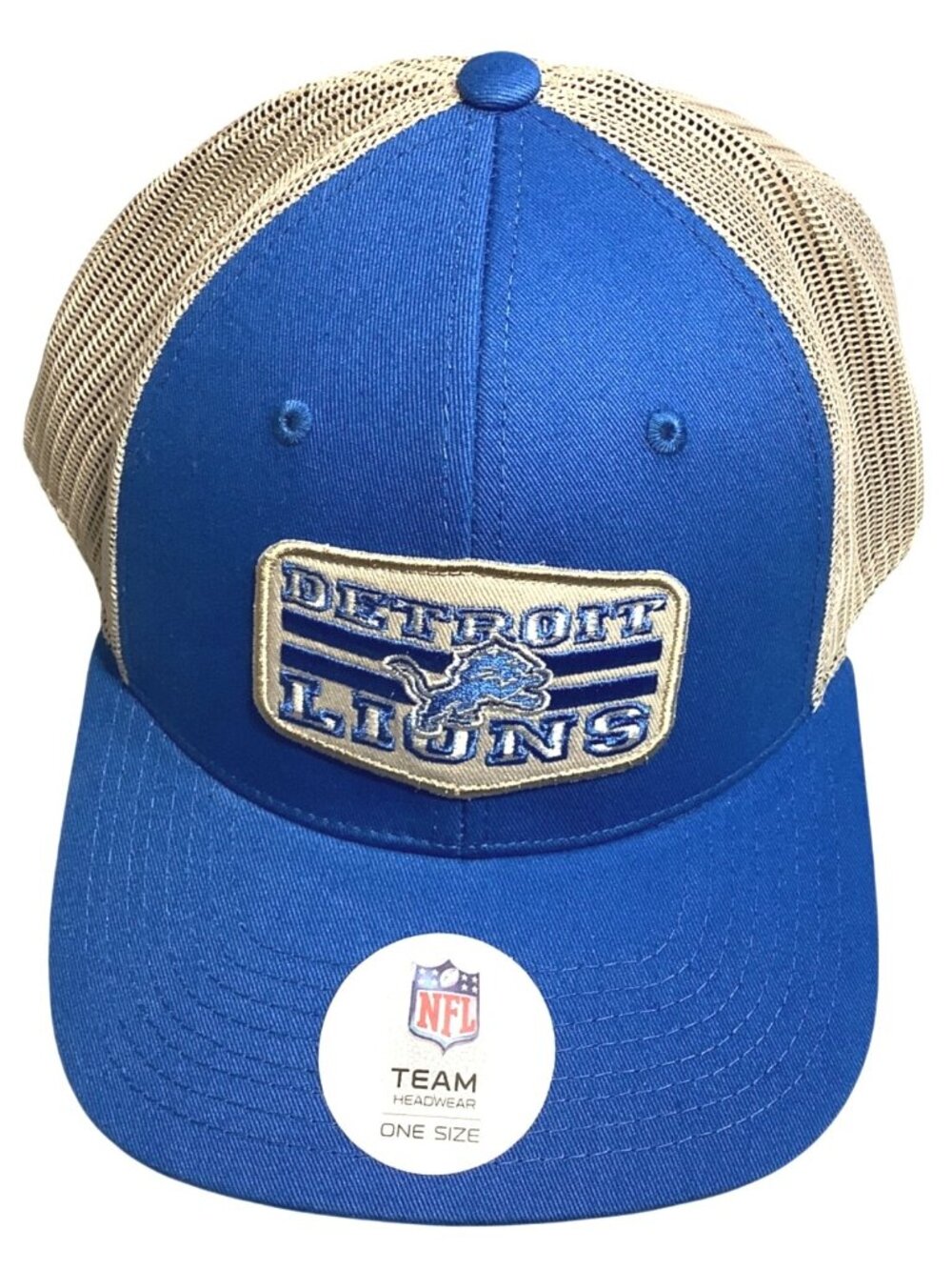 Detroit Lions NFL Team Adjustable Trucker Cap Blue & Beige Mesh Snapback NFL